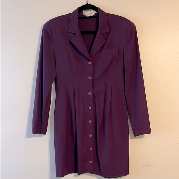 Ann Tjian for Kenar 2 Vintage Wool Purple plum burgundy button‎ down shirt Dress - Picture 1 of 4